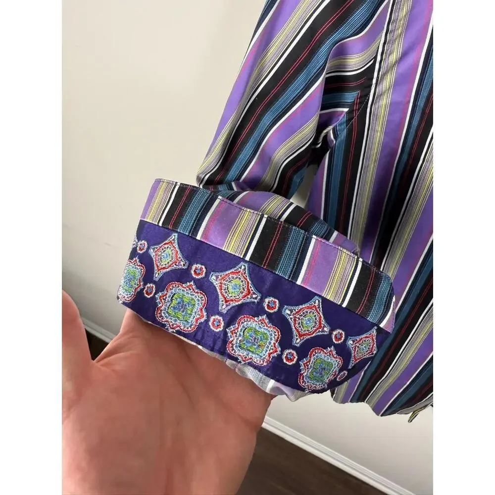 Robert Graham Multicolor Stripe Flip Cuff Dress Shirt Large - Picture 3 of 6